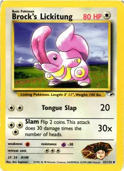 Pokemon TCG Gym Heroes Brock's Lickitung 41/132 Regular DMG - Image 1