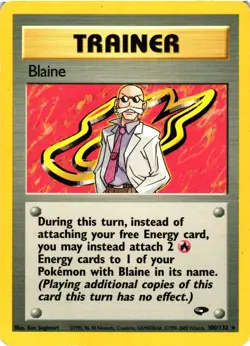 Pokemon TCG Blaine 100/132 Gym Challenge Rare Vintage Trainer DMG - Image 1