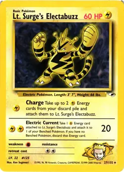 Pokemon TCG Lt. Surge's Electabuzz Gym Heroes Rare Unlimited 27/132 LP/MP - Image 1