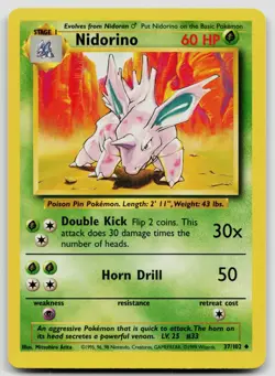 NIDORINO 37/102 UNCOMMON BASE SET UNLIMITED POKEMON LP - Image 1