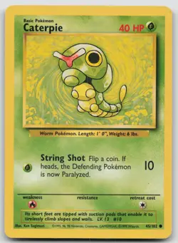 Caterpie 45/102 Common Base Set Unlimited Pokemon LP - Image 1