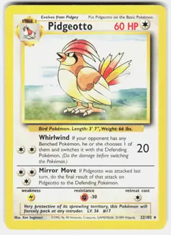 Pidgeotto 22/102 Rare Base Set Unlimited Pokemon Lightly Played - Image 2
