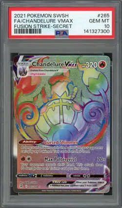 PSA 10 Chandelure VMAX (Secret) Fusion Strike 265/264 Holo Pokemon Card B8 - Image 1
