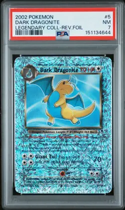 2002 POKEMON LEGENDARY COLLECTION #5 DARK DRAGONITE-REVERSE FOIL PSA 7 - Image 1