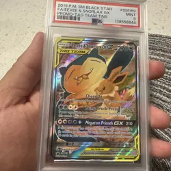2019 POKEMON SM BLACK STAR PROMO TAG TEAM TINS FULL ART/EEVEE & SNORLAX GX PSA 9 - Image 1