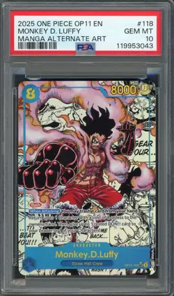 PSA 10 Monkey D. Luffy (Manga Alt Art) OP11-118 EN One Piece B22 - Image 1