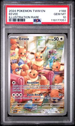 2024 POKEMON TWM EN-TWILIGHT MASQUERADE ILLUSTRATION RARE #188 EEVEE PSA 10 - Image 1