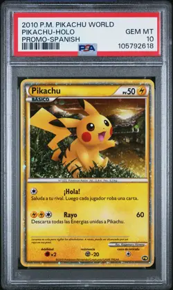 2010 POKEMON PIKACHU WORLD PROMO SPANISH PIKACHU-HOLO PSA 10 - Image 1
