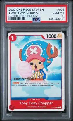 PSA 10 Tony Tony Chopper #ST01-006 Super Pre-Release Stamped One Piece ST01 2022 - Image 1