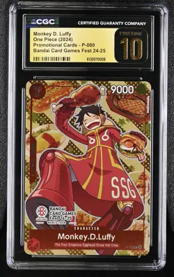 CGC 10 Pristine - Monkey D. Luffy P-080 One Piece Bandai Card Games Fest 24-25 - Image 1