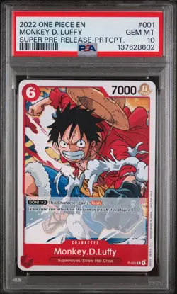 PSA 10 Monkey D. Luffy P-001 Super Pre-Release Participant Promo One Piece 2022 - Image 1