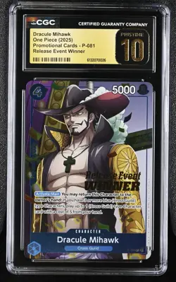 CGC 10 Pristine Dracule Mihawk P-081 Release Event WINNER Stamped One Piece 2025 - Image 1