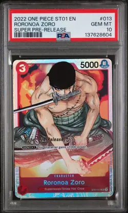 PSA 10 - Roronoa Zoro ST01-013 SR Super Pre-Release Stamped One Piece ST01 2022 - Image 1