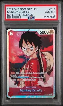 PSA 10 Monkey D. Luffy ST01-012 SR Super Pre-Release Stamped One Piece ST01 2022 - Image 1