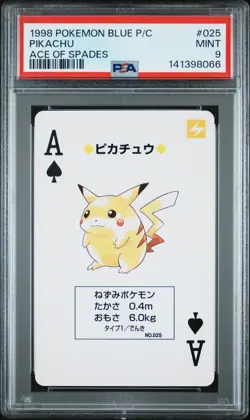 PSA 9 - Pikachu Ace of Spades #025 Pokemon Blue Poker Playing Card Vintage 1996 - Image 1