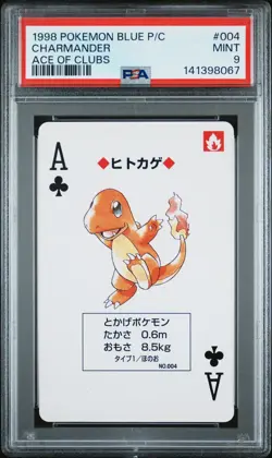 PSA 9 Charmander Ace of Clubs #004 Pokemon Blue Poker Playing Card Vintage 1996 - Image 1