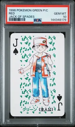 PSA 10 - Red (Ash) Pokemon Green Poker Playing Card Vintage 1996 Jack of Spades - Image 1