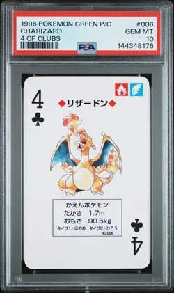 PSA 10 - Charizard #006 Pokemon Green Poker Playing Card Vintage 1996 4 of Clubs - Image 1