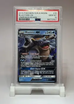 PSA 10 💎 POKEMON BLASTOISE GX 35/214 SUN & MOON UNBROKEN BONDS 2019 - Image 1