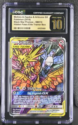 CGC 10 Pristine - Moltres Zapdos & Articuno GX SM210 Promo Pokemon Hidden Fates - Image 1
