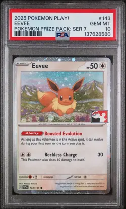 PSA 10 Eevee 143/191 Cosmos Holo Pokemon Play! Prize Pack Series 7 2025 Gem Mint - Image 1