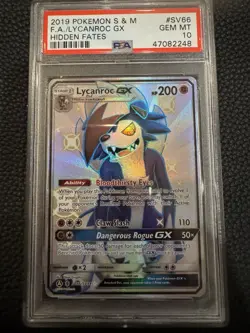 Pokemon Lycanroc GX SV66/SV94 Hidden Fates Shiny Holo Rare Holo PSA 10 - Image 1