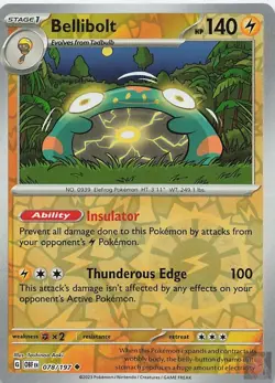 Bellibolt 078/197 Obsidian Flames Pokemon Reverse Holo Lightly Played - Image 1