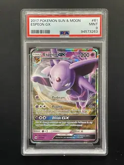 PSA 9 MINT Espeon GX 61/149 POKEMON TCG CARD SUN & MOON BASE SET ULTRA RARE - Image 1