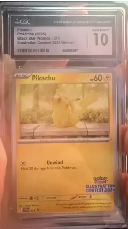 CGC 10 GEM MINT Pikachu 214 Illustration Contest 2024 Winner Pokemon TCG Promo - Image 1