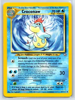 Pokemon Croconaw 31/111 Neo Genesis Unlimited NM - Image 1