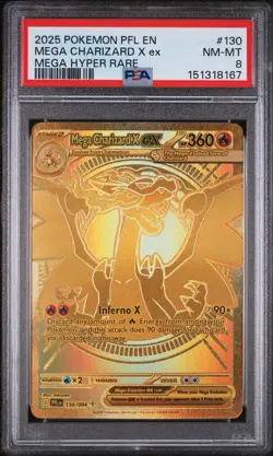 2025 POKEMON PFL EN-PHANTASMAL FLAMES MEGA HYPER RARE MEGA CHARIZARD X EX PSA 8 - Image 1