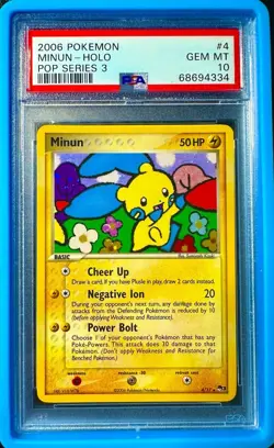 Minun 004/017 POP Series 3 Holo Pokemon 2006 PSA 10 - Image 1