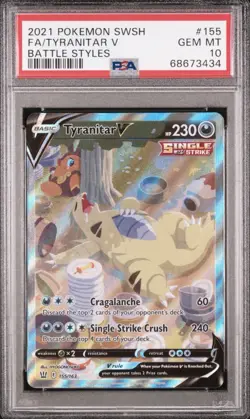 2021 Pokemon SWSH Battle Styles Tyranitar V Alternate Alt Art 155/163 PSA 10 - Image 1