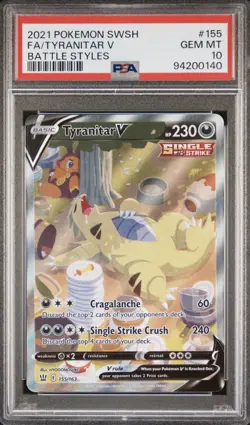2021 Pokemon SWSH Battle Styles Tyranitar V Alternate Alt Art 155/163 PSA 10 - Image 1