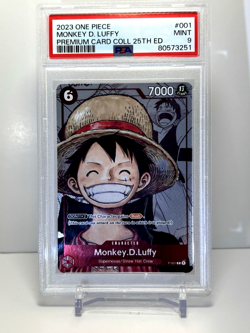2023 ONE PIECE PREM BANDAI PREM CARD COLL 25TH ED #001 MONKEY D. LUFFY PSA 9 - Image 1