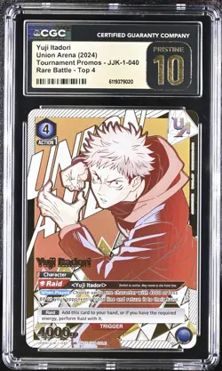 Union Arena Yuji Itadori Top 4 Rare Battle Promo JJK-1-040 CGC Pristine 10 POP 3 - Image 1