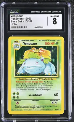 CGC 8 Venusaur 1999 Base Set 15/102 Holo Pokemon Card - Image 1