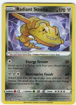 Radiant Steelix 124/196 Radiant Rare Holo SWSH11: Lost Origin NM Pokemon - Image 1