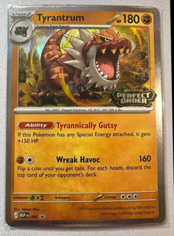 Pokemon TCG Tyrantrum MEP 066 Pokemon Prerelease Perfect Order Stamped Black LP - Image 1