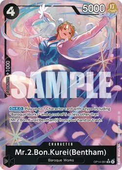 One Piece English - Mr.2.Bon.Kurei (Bentham) - Alternate Art OP14-091 - SR - NM - Image 1