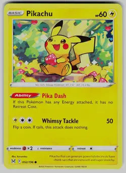 Pikachu 052/196 Common Lost Origin Pokemon Near Mint - Image 1