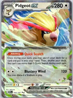 Pidgeot ex 164/197 – Double Rare Holo – 2023 Pokemon TCG Obsidian Flames – NM - Image 1