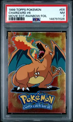 1999 TOPPS POKEMON THE MOVIE EDT RAINBOW FOIL #E6 CHARIZARD #6 PSA 7 - Image 1