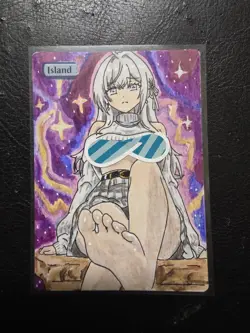Magic MTG Altered Island / Land Card | Original Hand Painted & Color Anime Waifu - Image 1