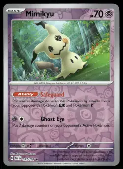 Pokemon Paldean Fates Mimikyu 037/091 Rare REVERSE HOLO Near Mint - Image 1