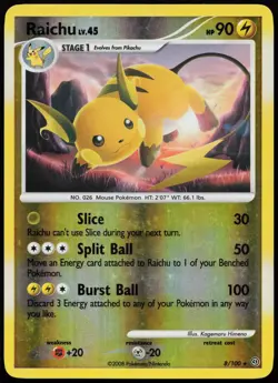 Raichu 8/100 Holo Rare Stormfront Pokemon Reverse Holo Lightly Played - Image 1