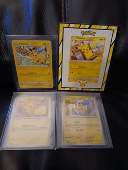 Pokemon tcg Pikachu Lot of 4 Cards w/1 25th Anniversary Pikachu Card Frame Mint - Image 1