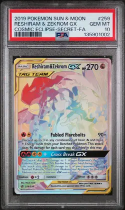 Reshiram & Zekrom GX #259 Pokemon Sun & Moon Cosmic Eclipse PSA 10 - Image 1
