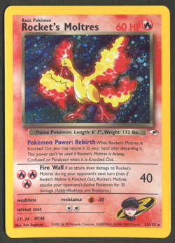 Pokemon TCG: Rocket's Moltres 12/132 Gym Heroes WoTC Holo With Swirl LP+ - Image 1