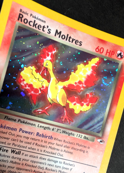 Pokemon TCG: Rocket's Moltres 12/132 Gym Heroes WoTC Holo With Swirl LP+ - Image 3